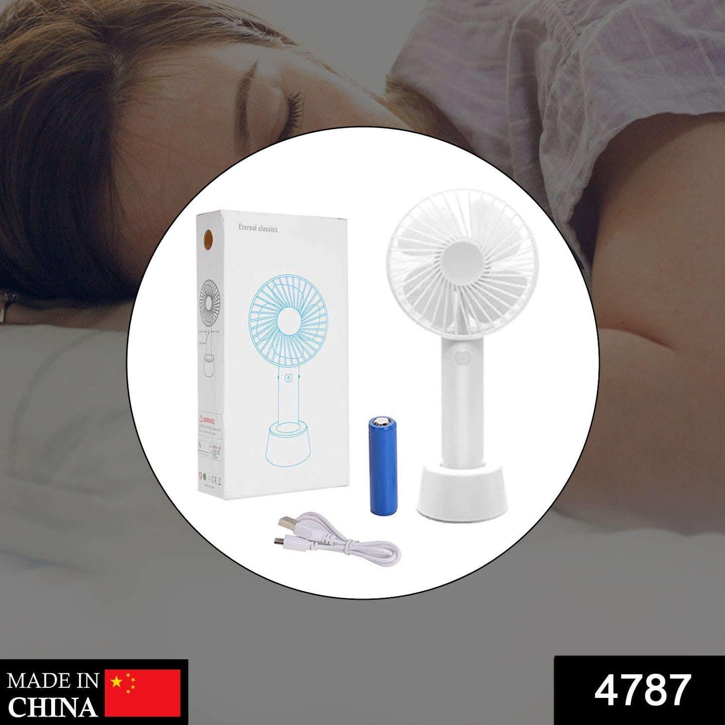 Handheld portable fan, perfect for cooling off in summer; battery not included.