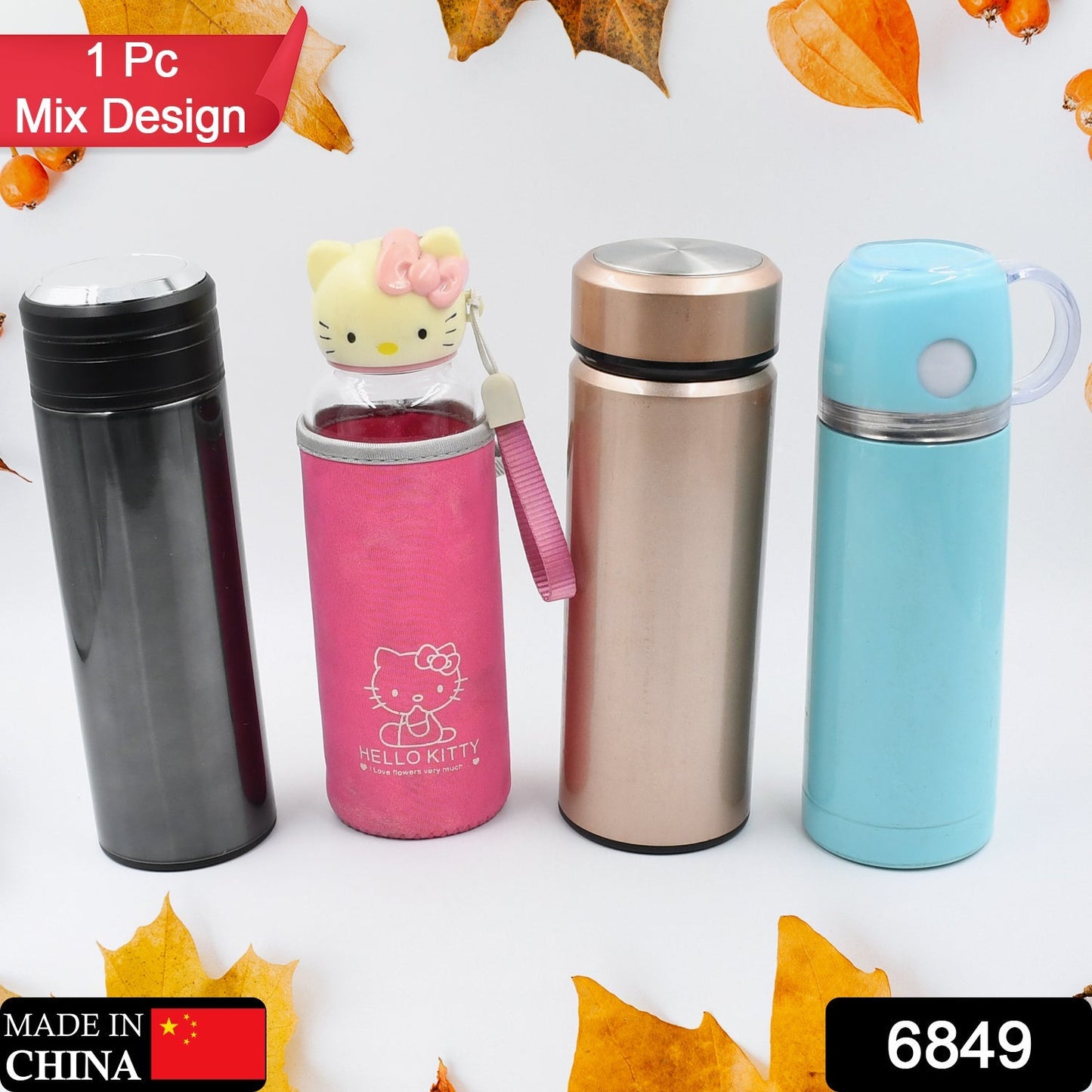 Thermos with sleek stainless steel design.