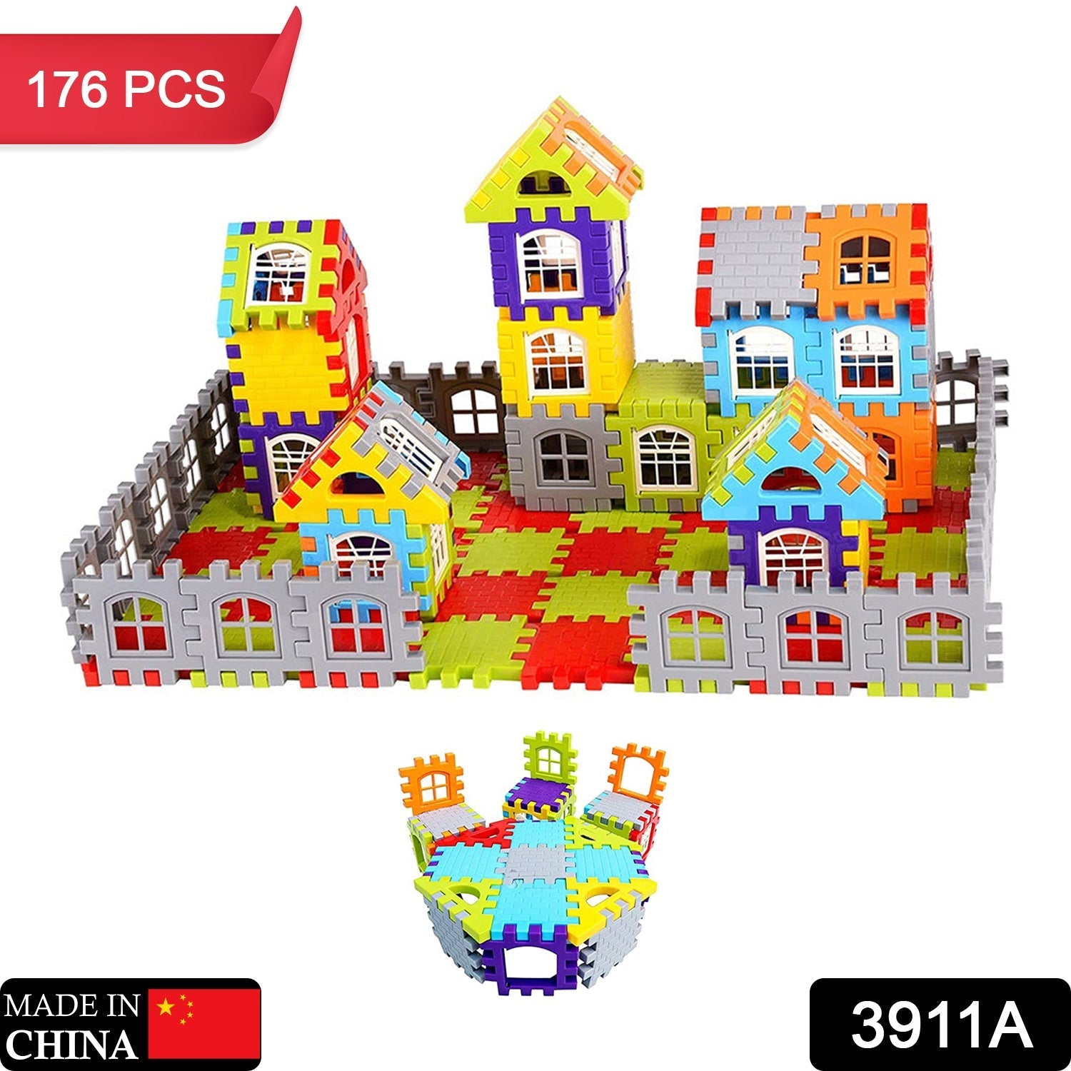 House blocks toy set, 176 pieces, different shapes