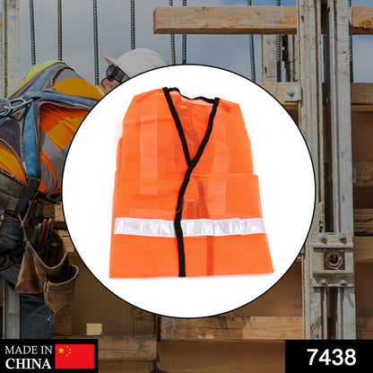 Orange safety jacket with reflective strips for accident prevention