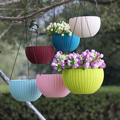 Plastic hanging flower pot with chain.