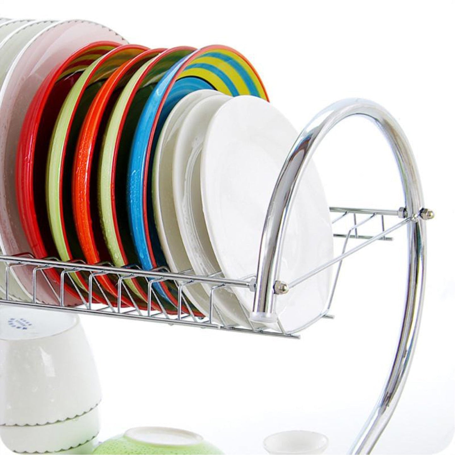 Stainless steel dish rack with 2 tiers for plates and utensils