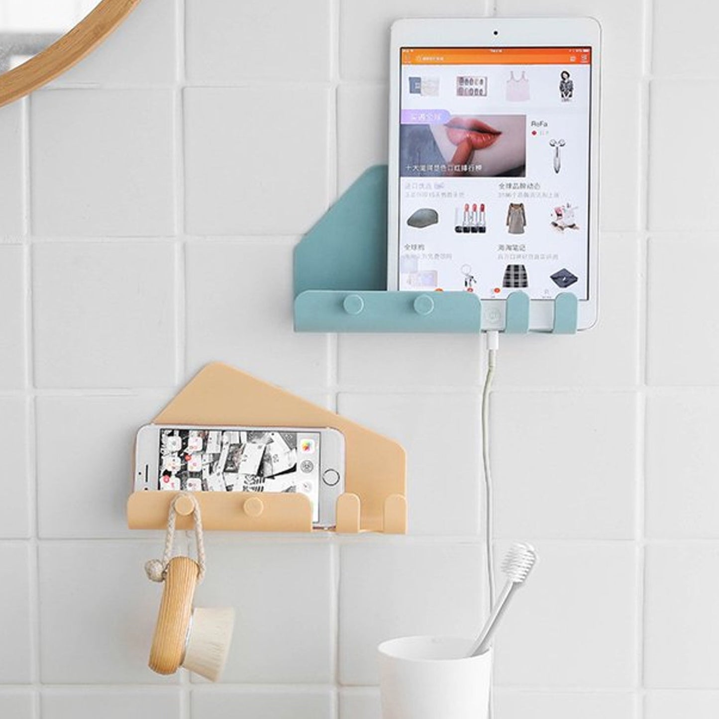 Sticky wall organizer for phones