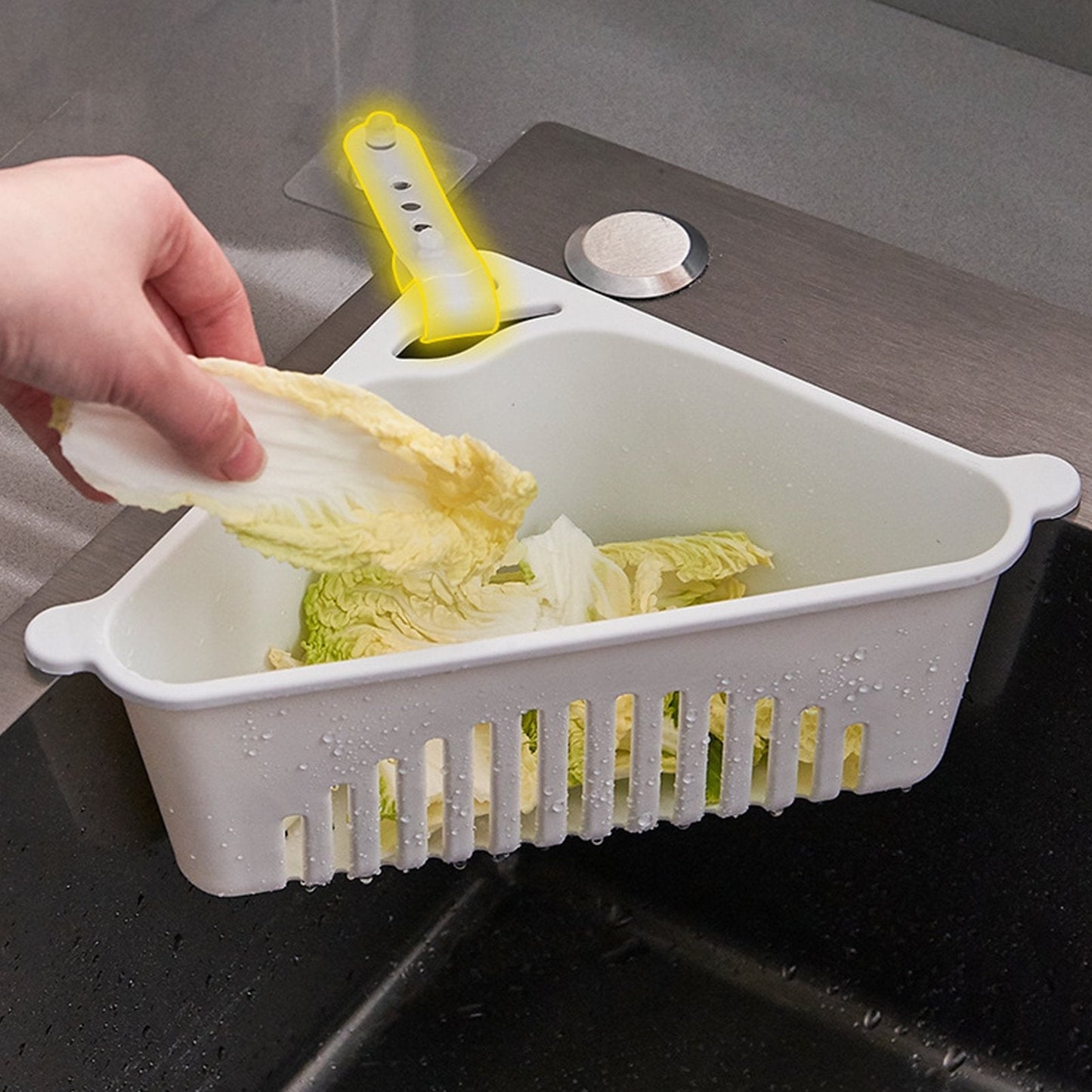 Triangle sink storage rack