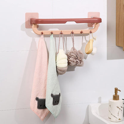 Adjustable towel rack with hooks