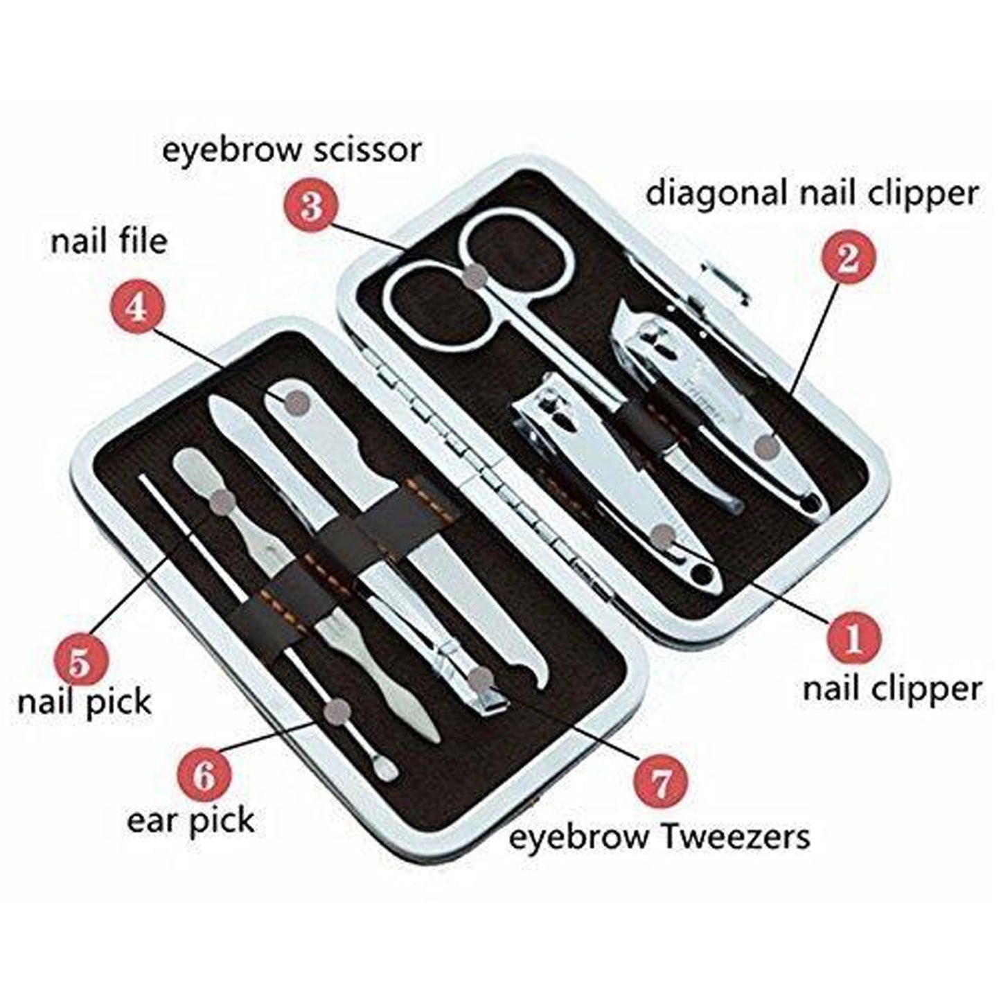 Pedicure and manicure tools kit with 7 different tools