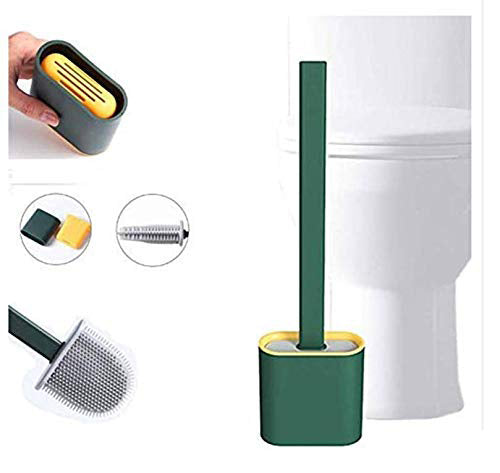 Effective toilet brush with holder stand for easy use.