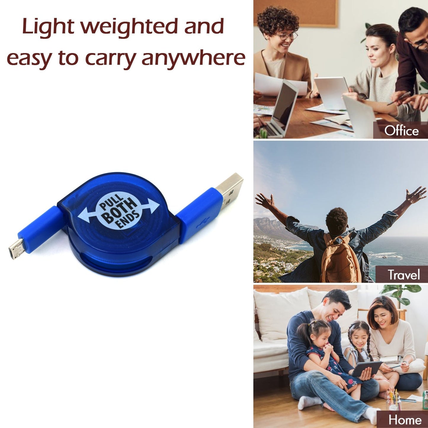 User-friendly retractable USB charger for various electronic devices