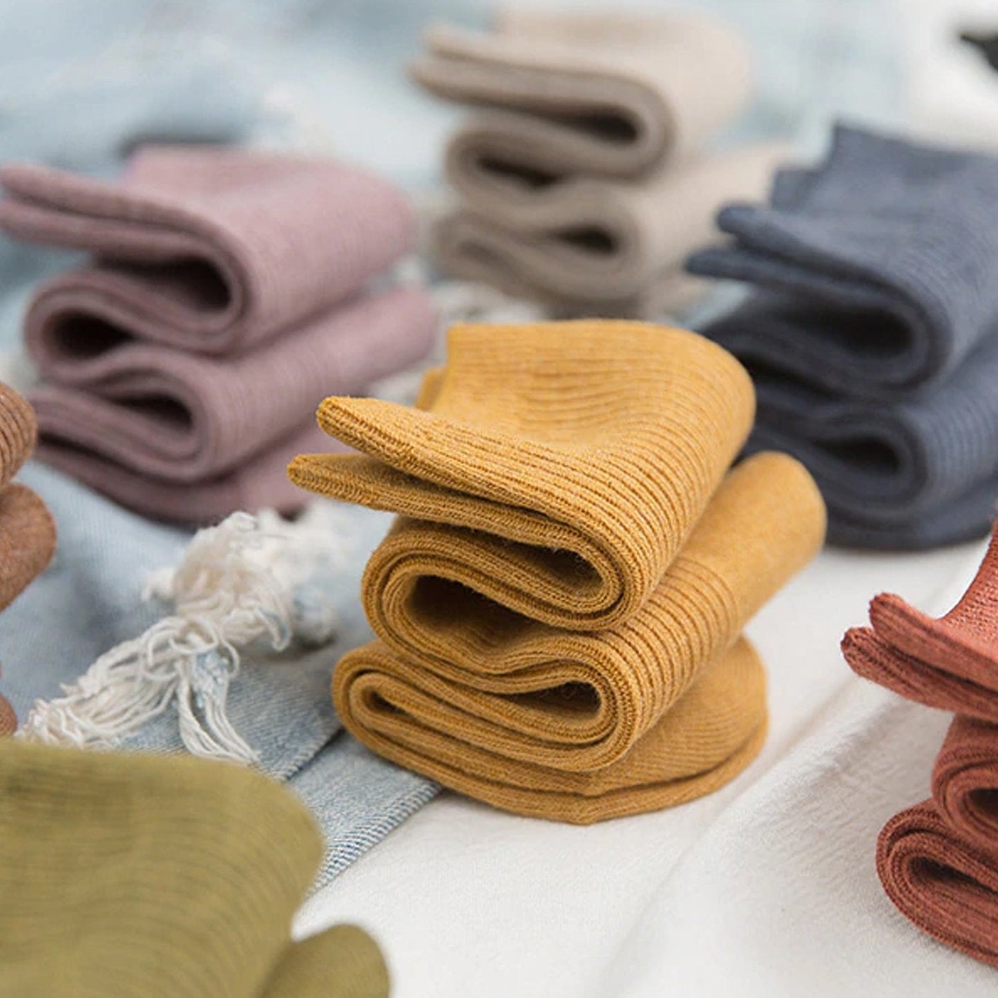 Detailed view of breathable and thickened socks, highlighting their soft and skin-friendly qualities