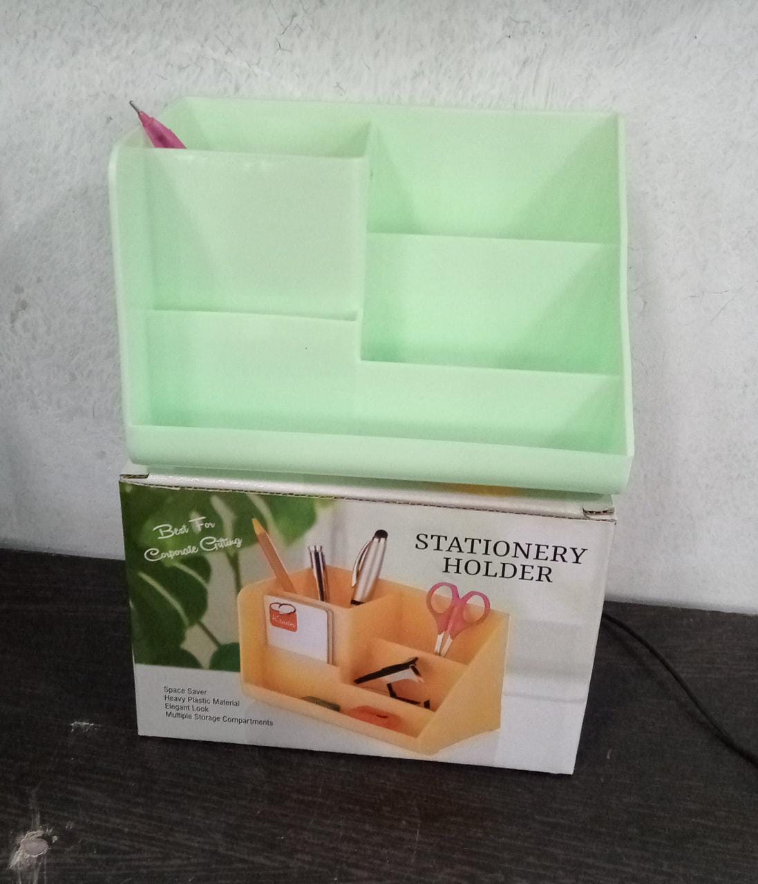 Compact desk organizer with color box