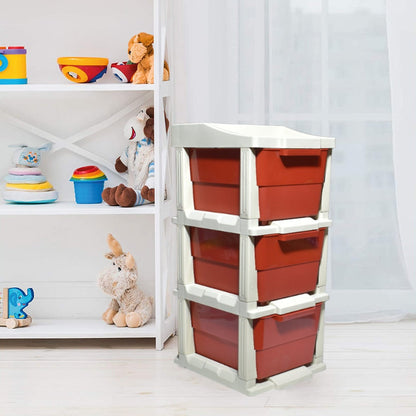 Space-saving 3-layer modular drawer storage system with anti-slip features.