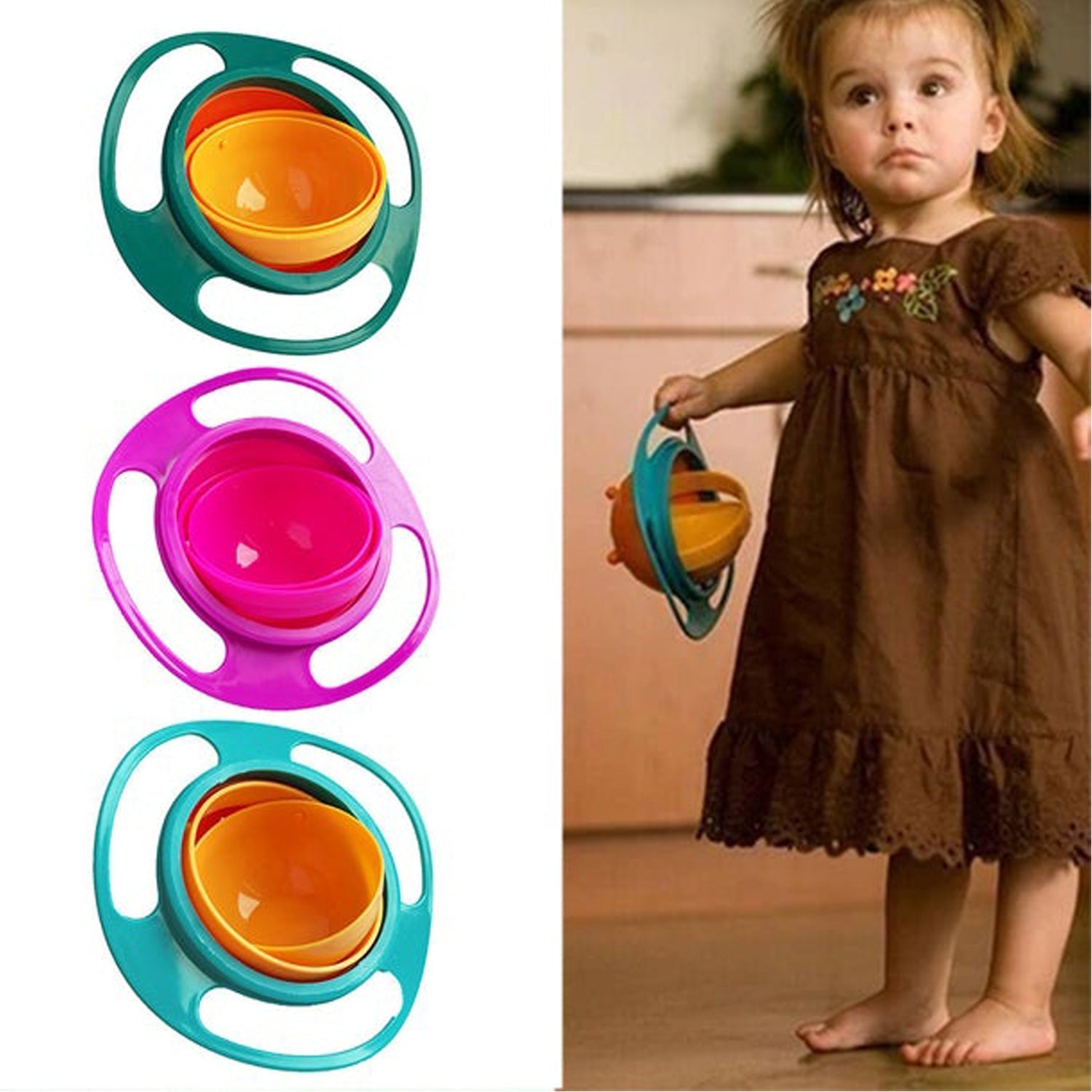 Durable rotating bowl designed for toddlers, helping to keep mealtimes tidy.