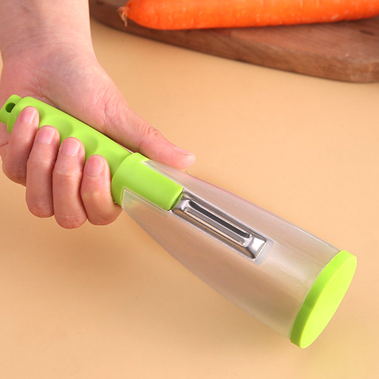 Multifunctional vegetable and fruit peeler for kitchen tasks.