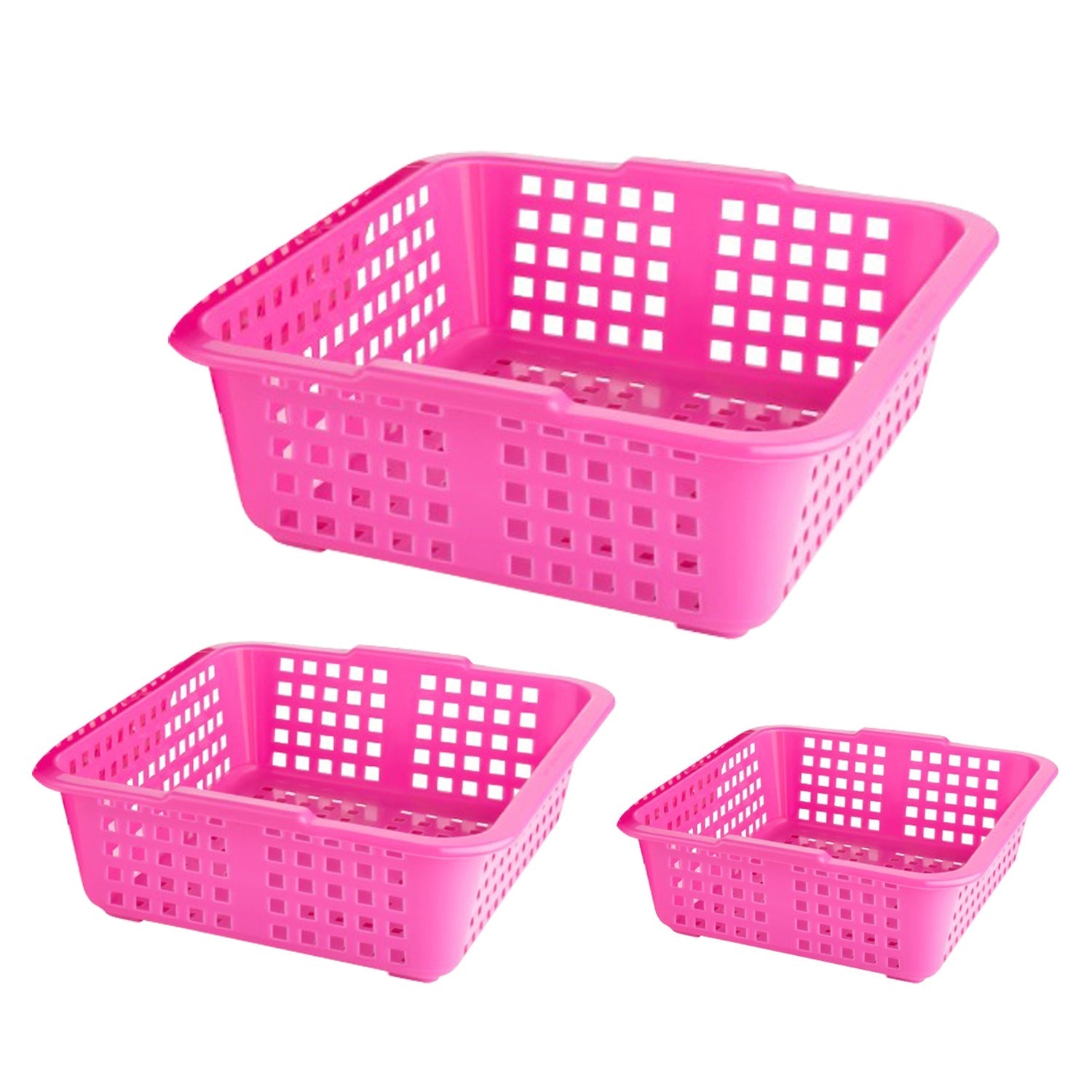 Plastic cane fruit baskets in large, medium, and small sizes