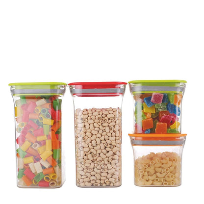 Assorted plastic storage containers with secure opening design