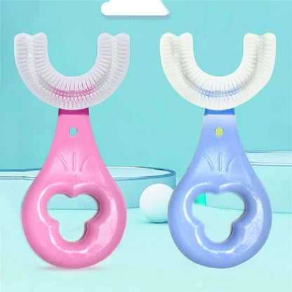 Kids' toothbrush with a U-shaped brush head for effective and easy brushing.