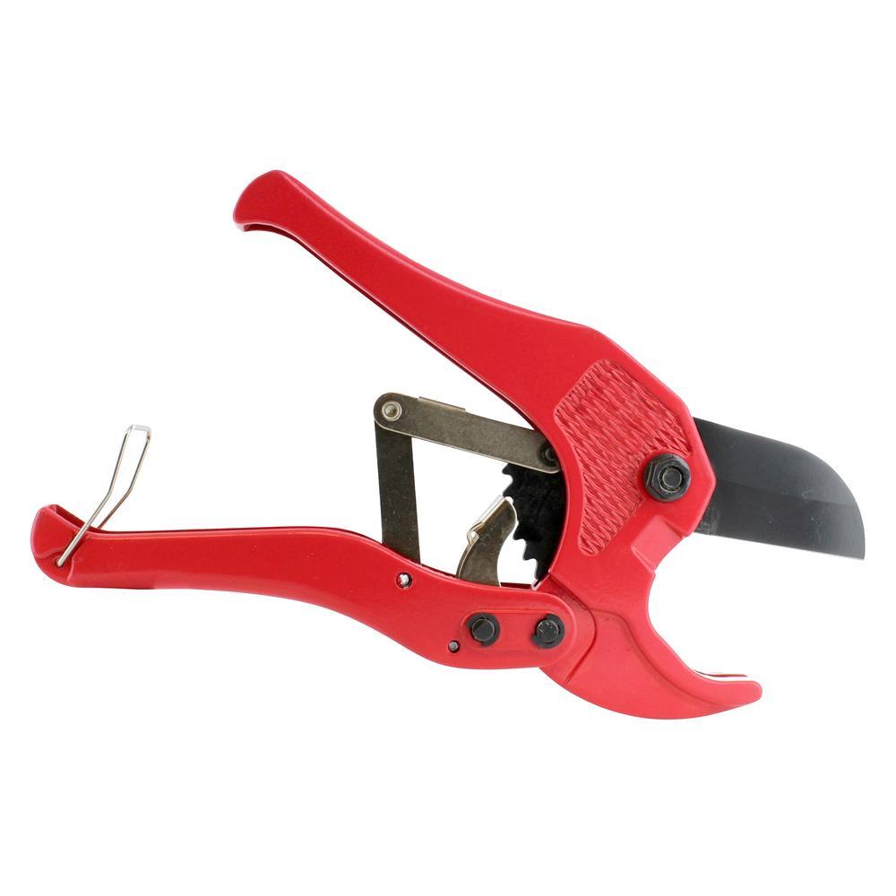 Efficient pipe cutter for PVC and tubing.