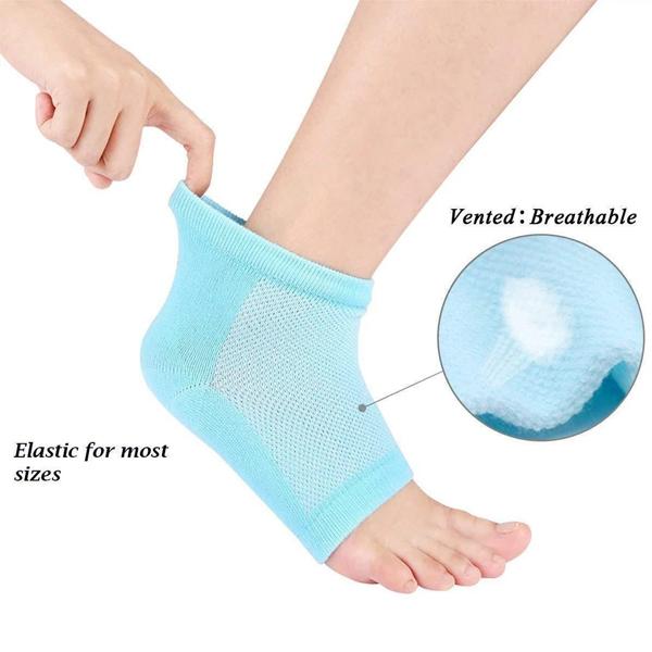 Gel heel socks for cushioning and support.