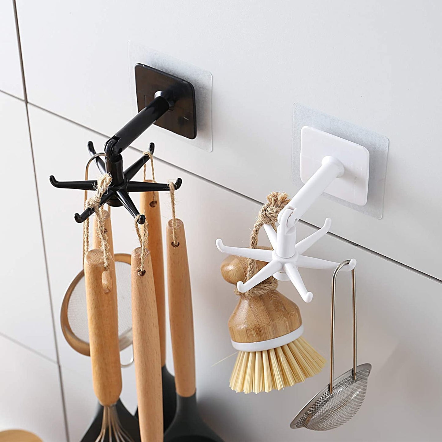 360-degree rotatable hooks, highlighting their adjustable and flexible design