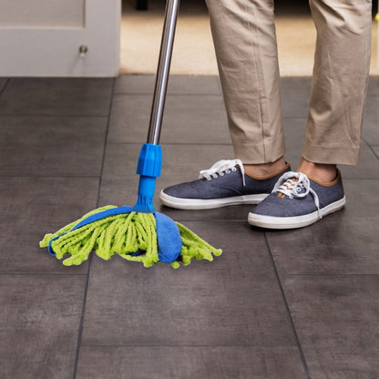 Microfiber cone mop and broom for cleaning, various perspectives and details.