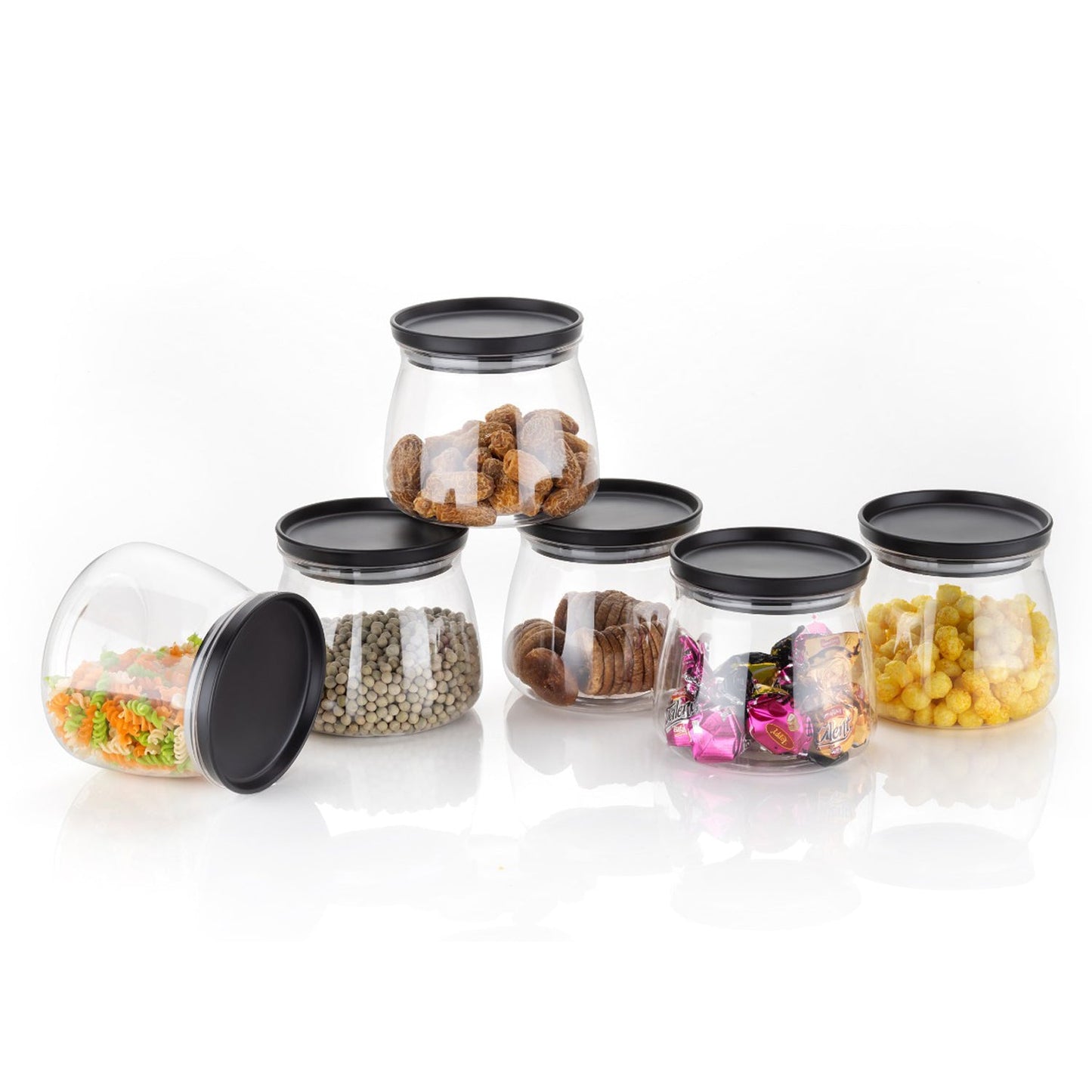 Set of 6 matka-shaped jars with airtight lids