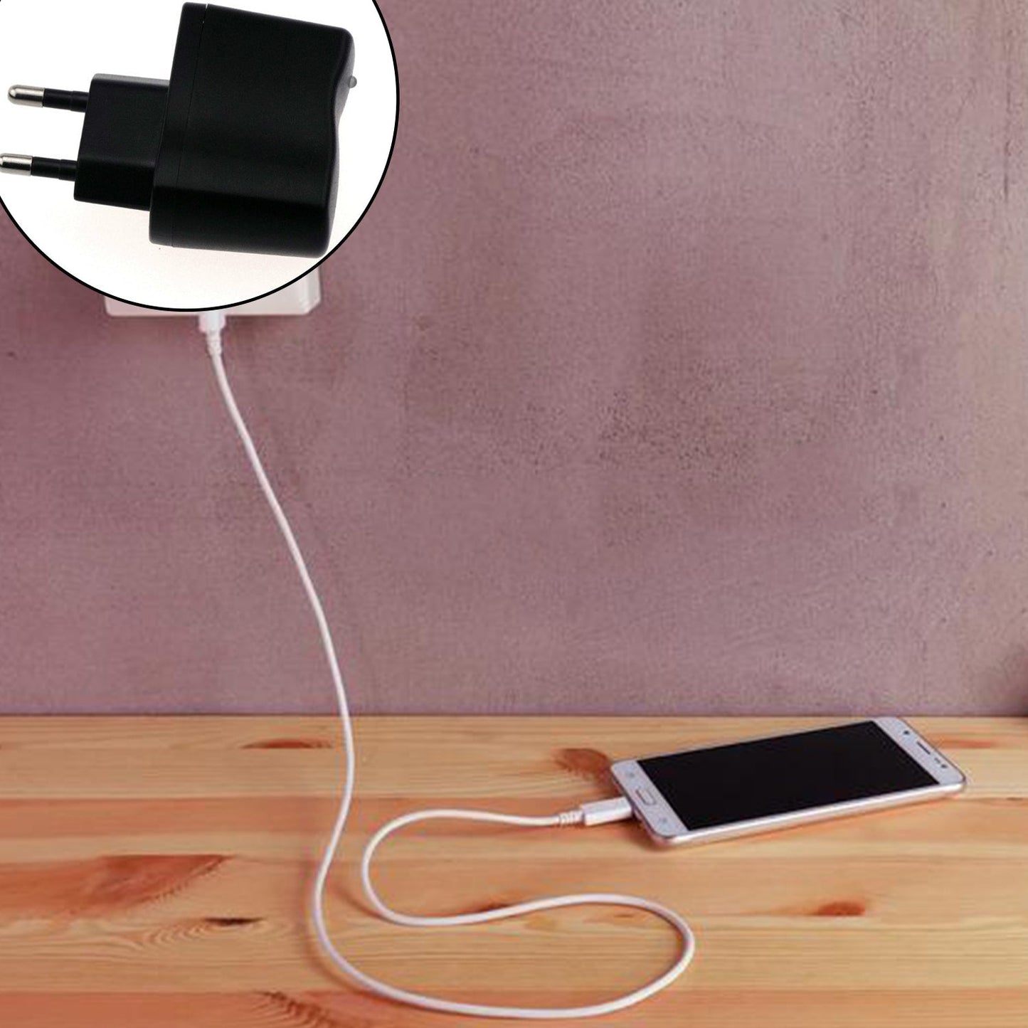 USB wall charger designed for iPhones, Android devices, and smartphones, with fast charging capability