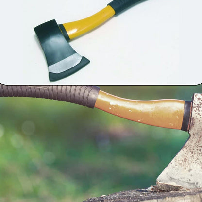 Wood cutting axe featuring a rubberized handle and fiberglass body, designed for efficient cutting