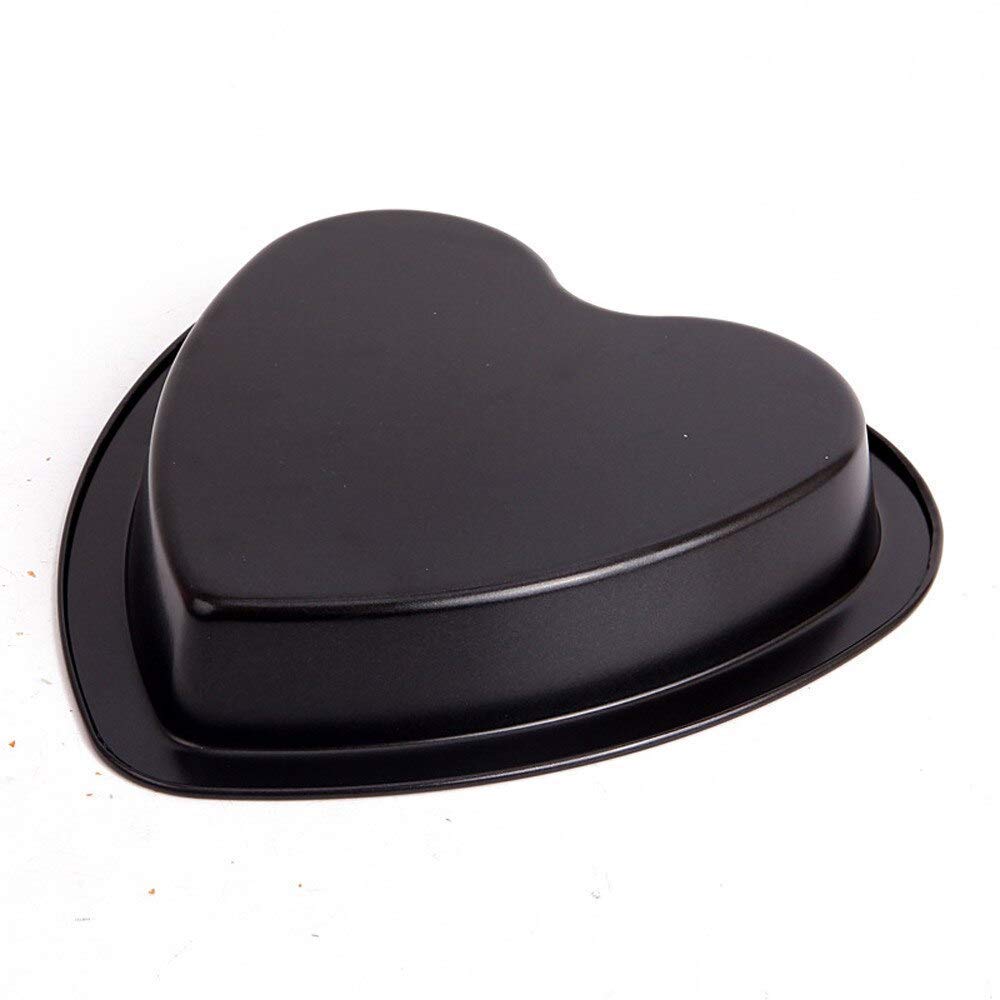 Steel heart-shaped cake tray with non-stick surface.