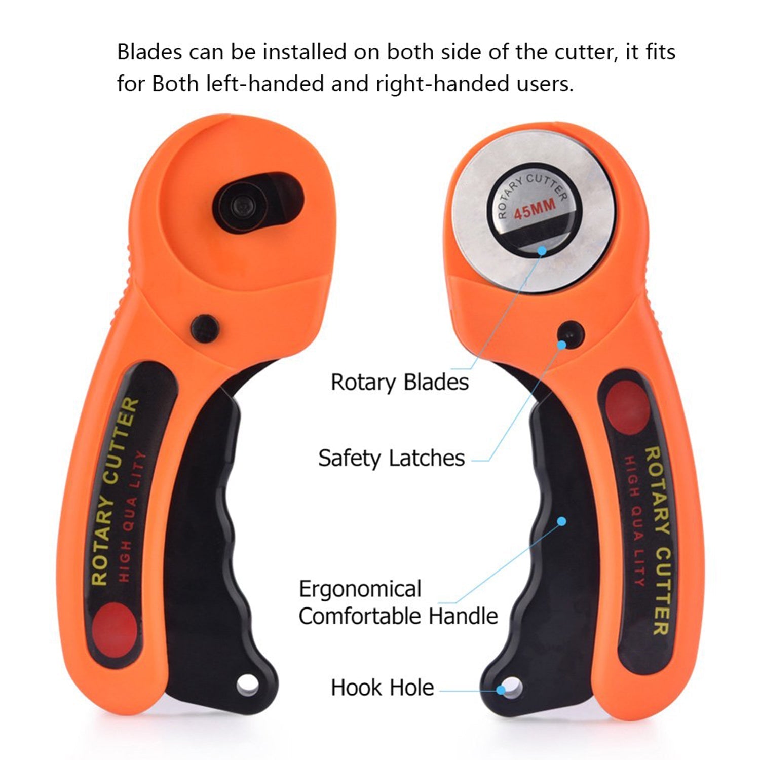 Sewing roller cutter with rotary blade and ergonomic handle