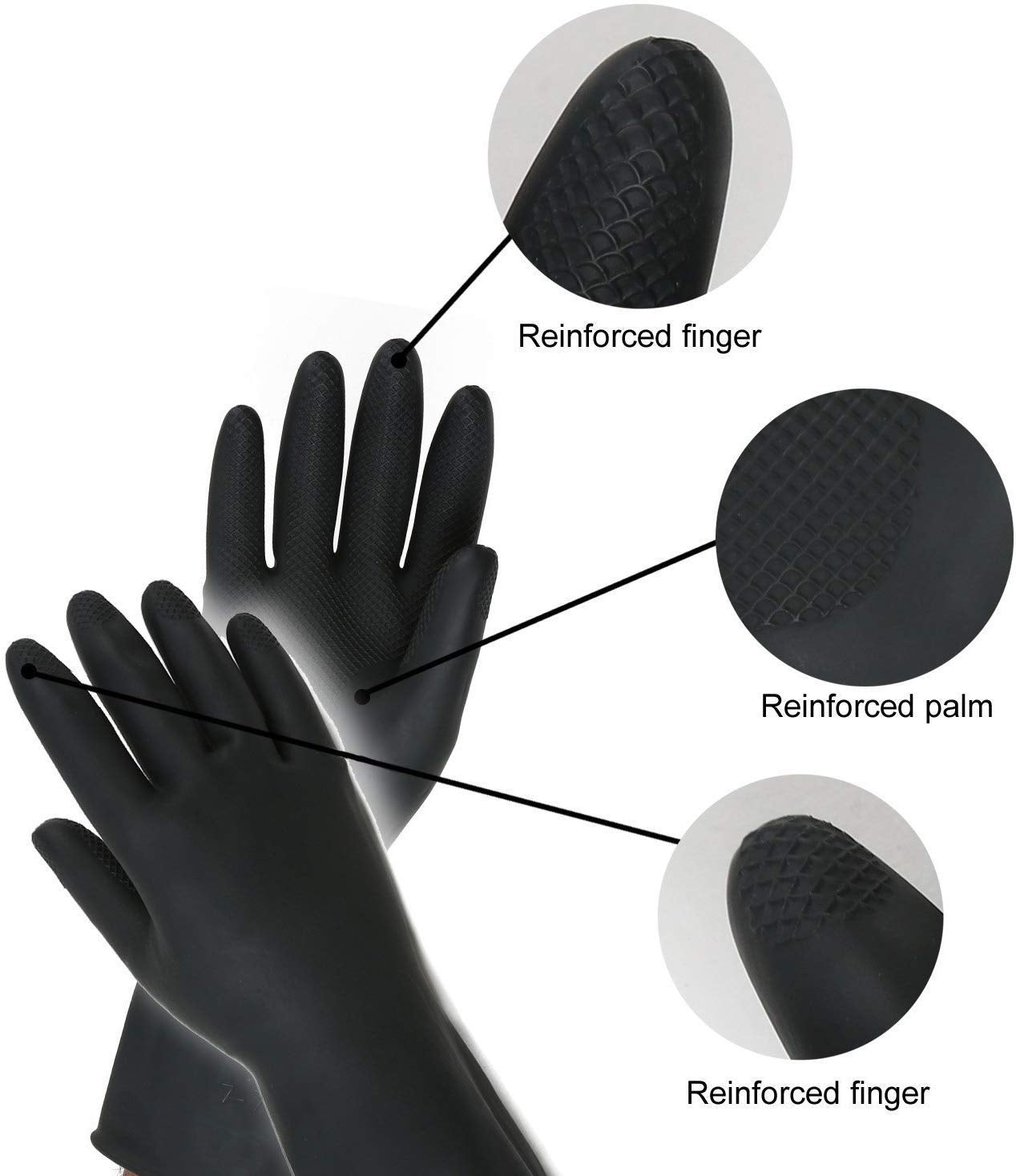 Close-up of reusable cleaning gloves made from gum rubber.