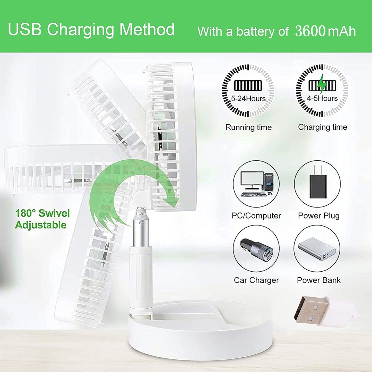 Adjustable height desk fan