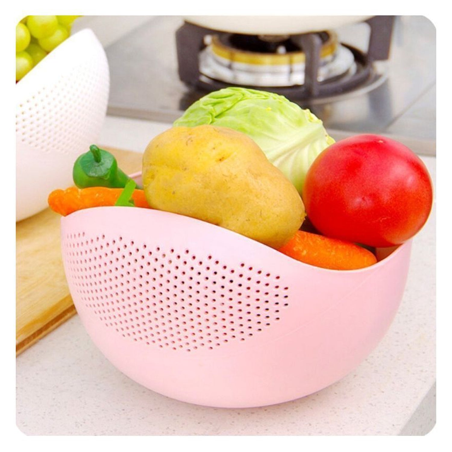 Set of 3 plastic strainers for fruits, vegetables, and rice