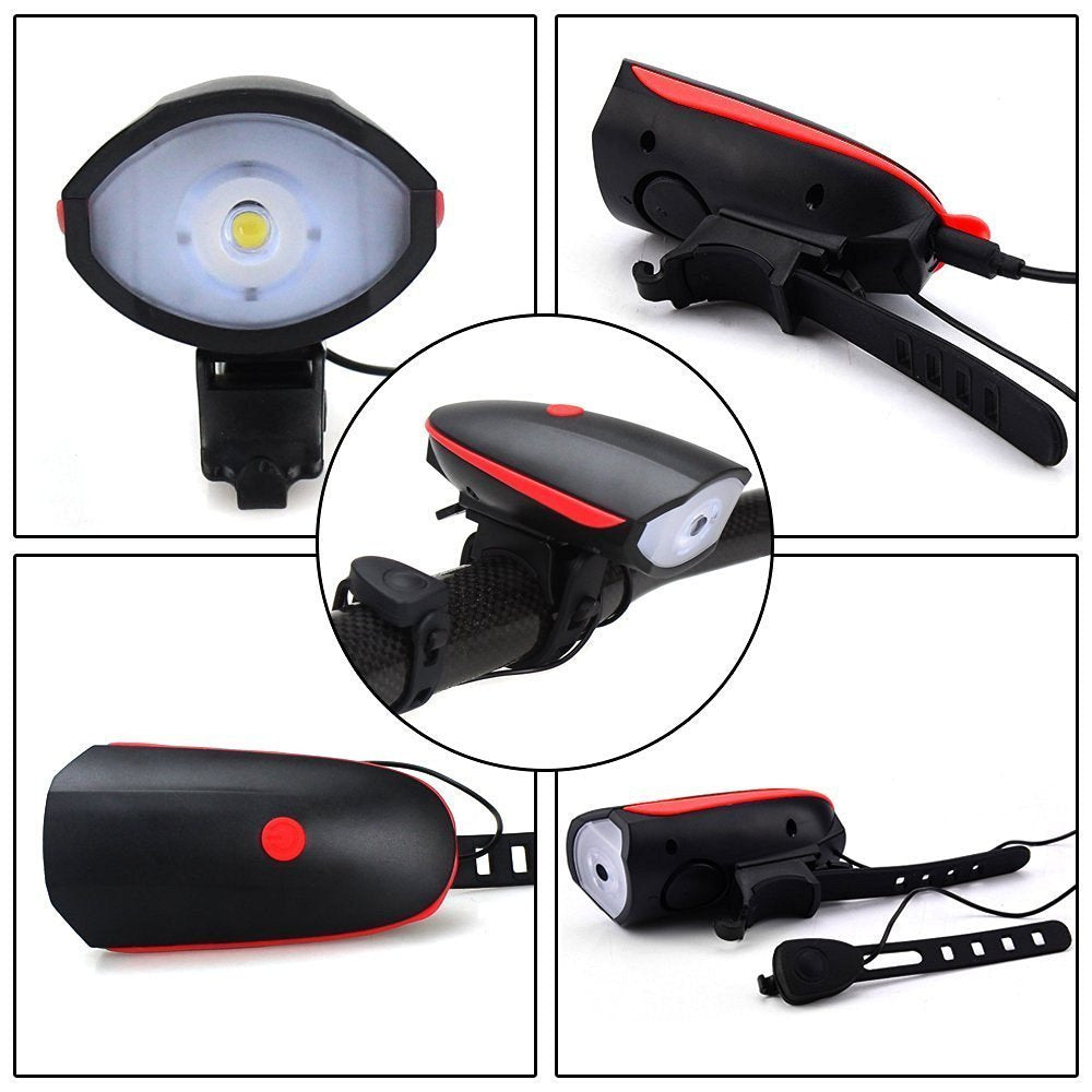 Bright LED bicycle light with rechargeable feature.