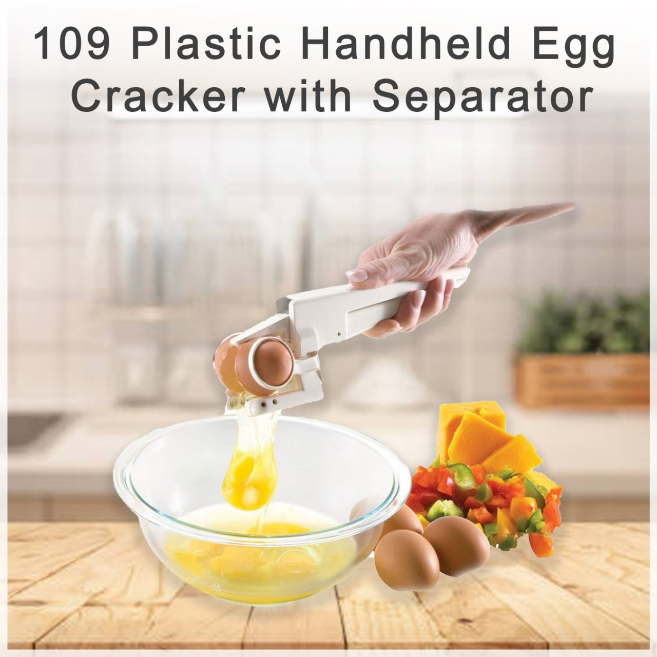 Plastic egg cracker with separator.