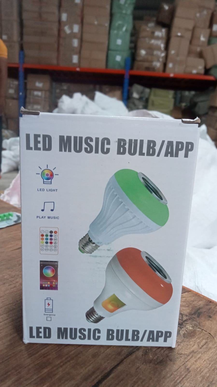 Bluetooth LED bulb with music sensor and adjustable lighting colors.