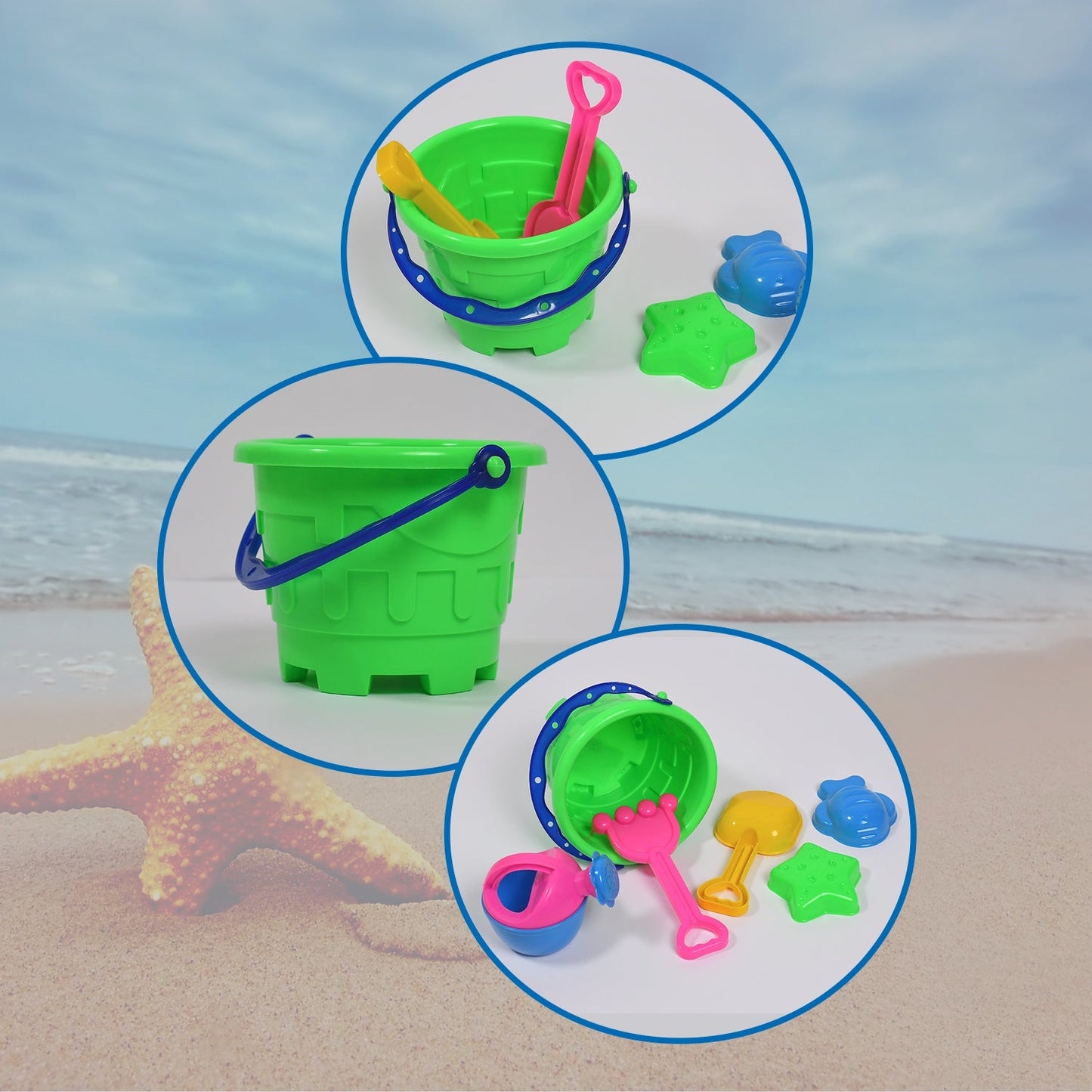 Creative sand game set with bucket and tools